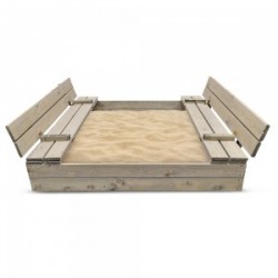 Bac à sable 120x120cm en bois avec couvercle rabattable - Bois traité couleur gris - Elem Garden