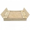Bac à sable 140x140cm en bois avec couvercle rabattable - Couleur bois naturel - Elem Garden