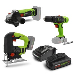 Kit 3 machines sans fil 20V(scie sauteuse + meuleuse + visseuse) +1 batterie 2Ah+ chargeur - Constructor