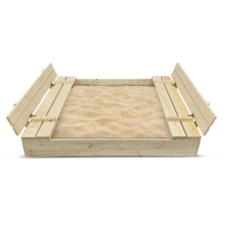 Bac à sable 120x120cm en bois avec couvercle rabattable - Couleur bois naturel - Elem Garden