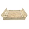 Bac à sable 120x120cm en bois avec couvercle rabattable - Couleur bois naturel - Elem Garden