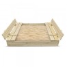 Bac à sable 120x120cm en bois avec couvercle rabattable - Couleur bois naturel - Elem Garden