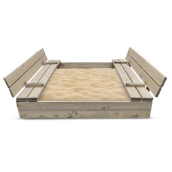 Bac à sable 120x120cm en bois avec couvercle rabattable - Bois traité couleur gris - Elem Garden