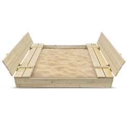 Bac à sable 140x140cm en bois avec couvercle rabattable - Couleur bois naturel - Elem Garden