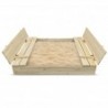 Bac à sable 140x140cm en bois avec couvercle rabattable - Couleur bois naturel - Elem Garden