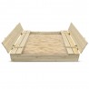 Bac à sable 140x140cm en bois avec couvercle rabattable - Couleur bois naturel - Elem Garden