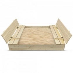 Bac à sable 140x140cm en bois avec couvercle rabattable - Couleur bois naturel - Elem Garden